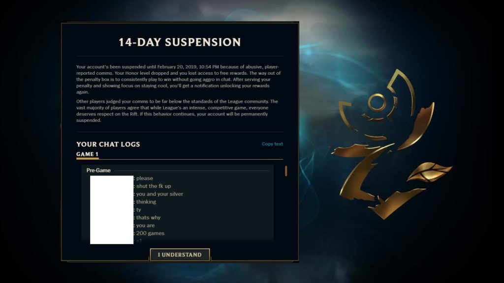 league of legends banned toxicity honor level 0
