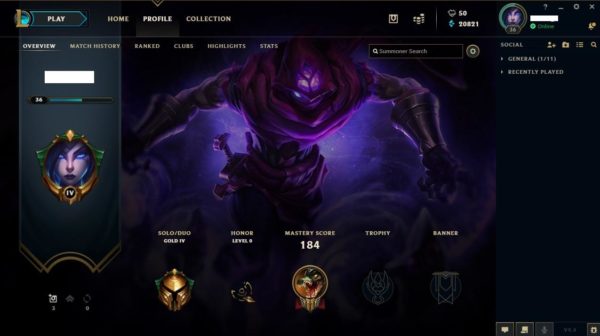 EUW Profile page Gold 4 LoL Client