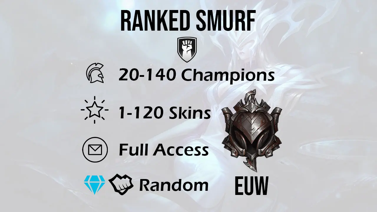 EUW Ranked Iron LoL Smurf Accounts 20+ Champions